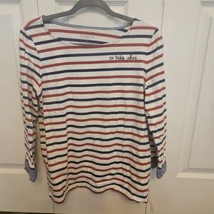 Talbots Womens Petite Striped Shirt - Red, Blue, White